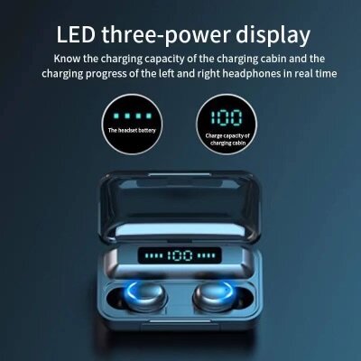 Обзор: Наушники беспроводные / наушники сенсорные с powerbank F9-5 / блютуз наушники с ремешком и дисплеем