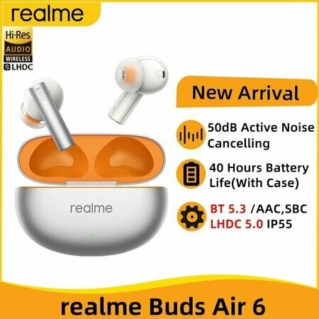 Обзор: Беспроводные активные Bluetooth наушники realme Buds Air6 RMA2402 серебряный